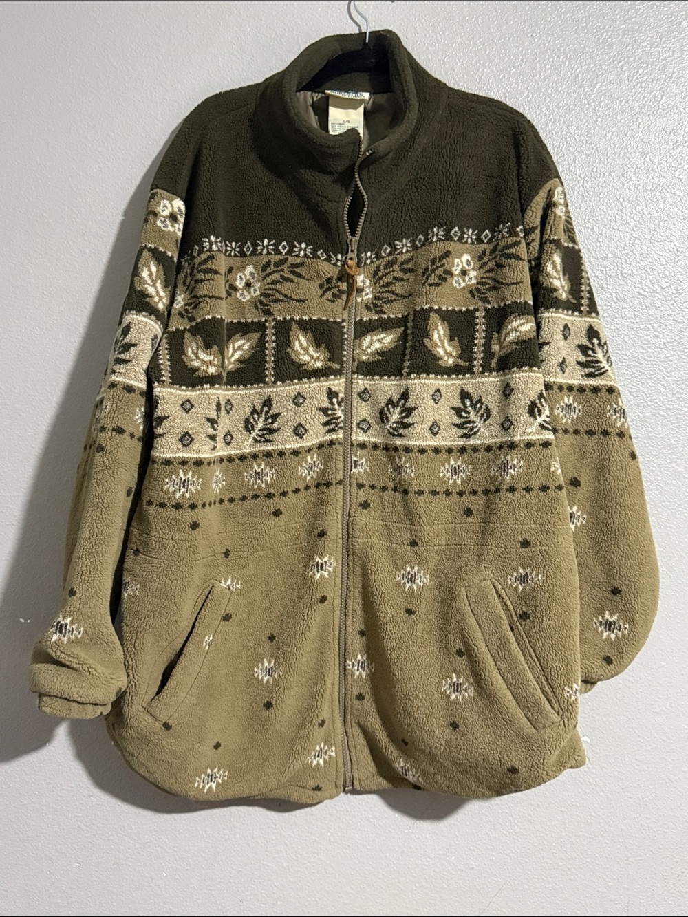 Northern Reflections Olive & Beige Patterned Fleece Zip-Up Jacket